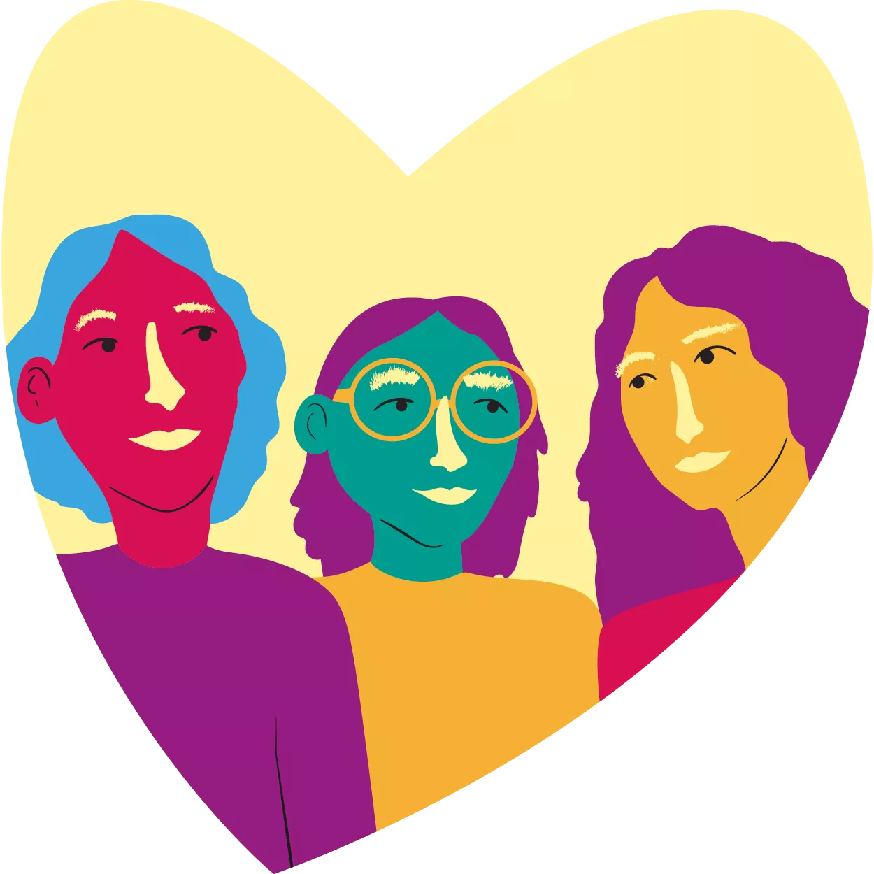 Illustration av ett hjärta med tre personer i