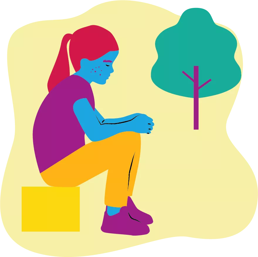 Illustration: ett ensamt barn sitter i skogen