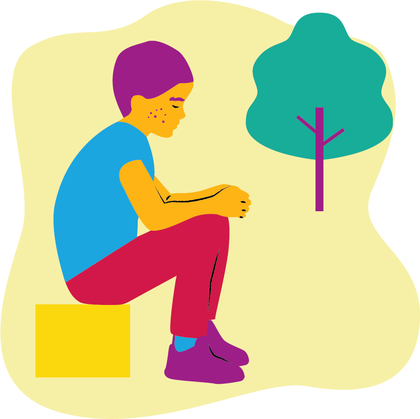 Illustration: ett ensamt barn sitter i skogen