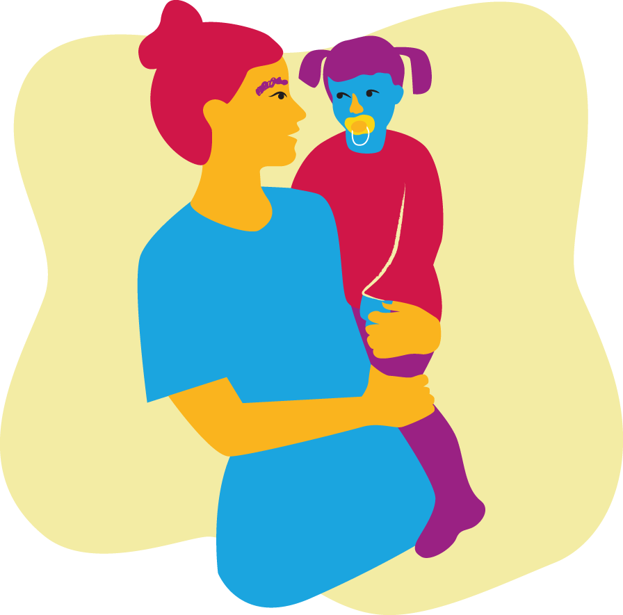 Illustration: En pedagog håller i ett litet barn