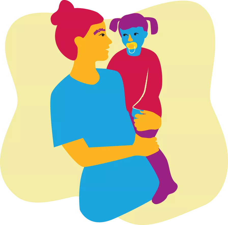 Illustration: En pedagog håller i ett litet barn