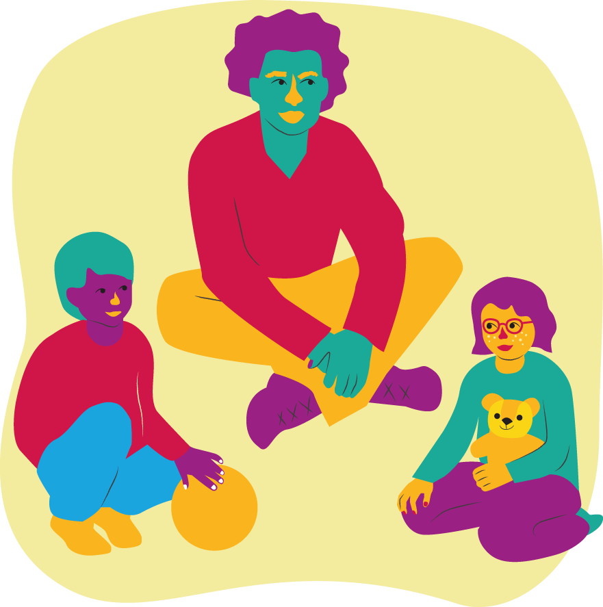Illustration: pedagog leker med barn