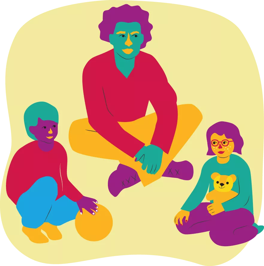 Illustration: pedagog leker med barn