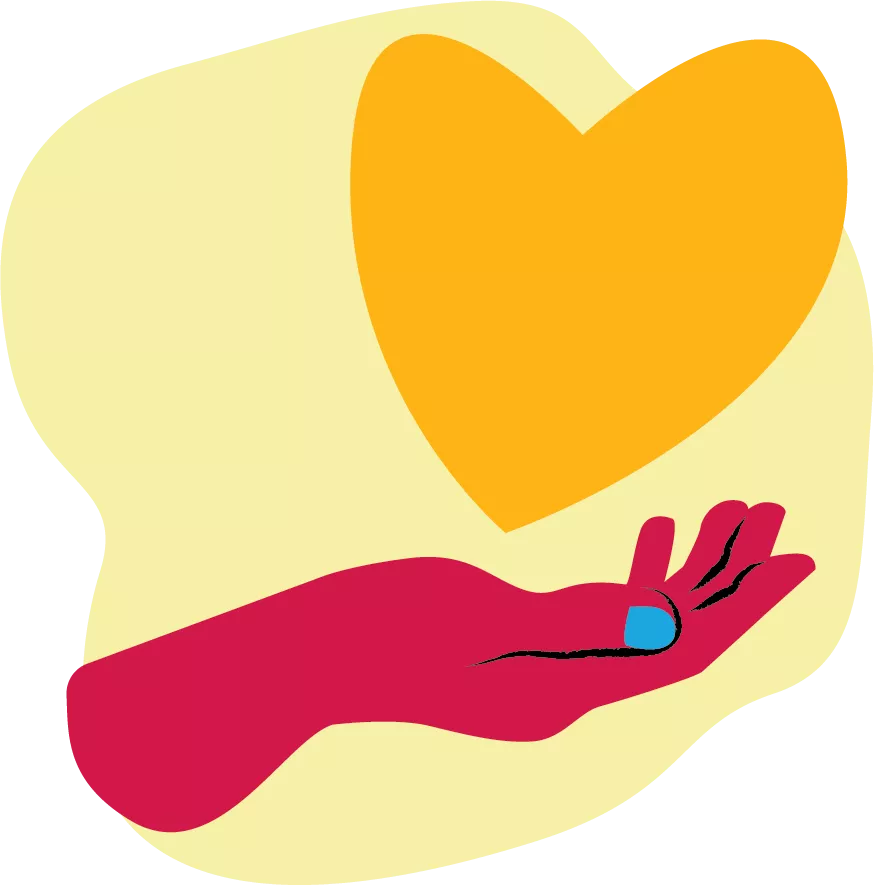 En hand under friends hjärtsymbol