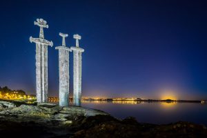 Sword in rock, a gigantic sculpture of three sword in Hafrsfjord in Stavanger.